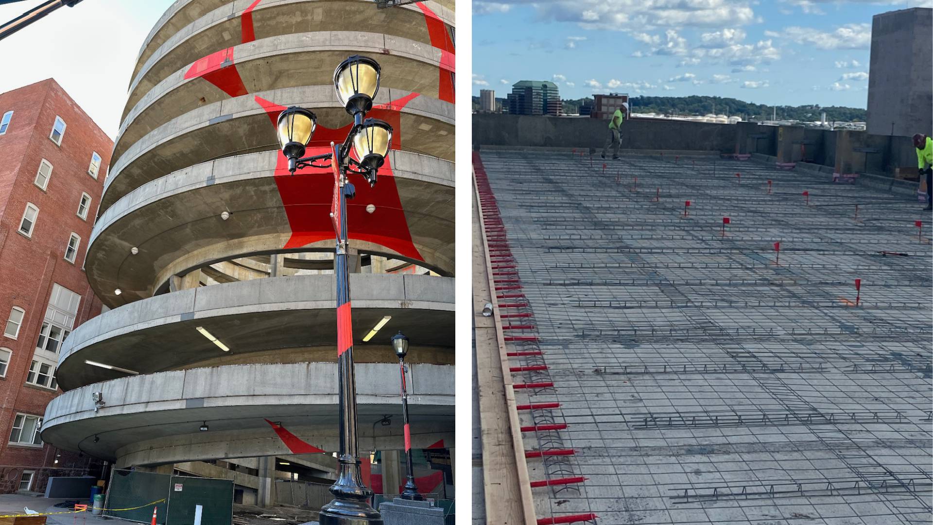 Parking garage deck surface.